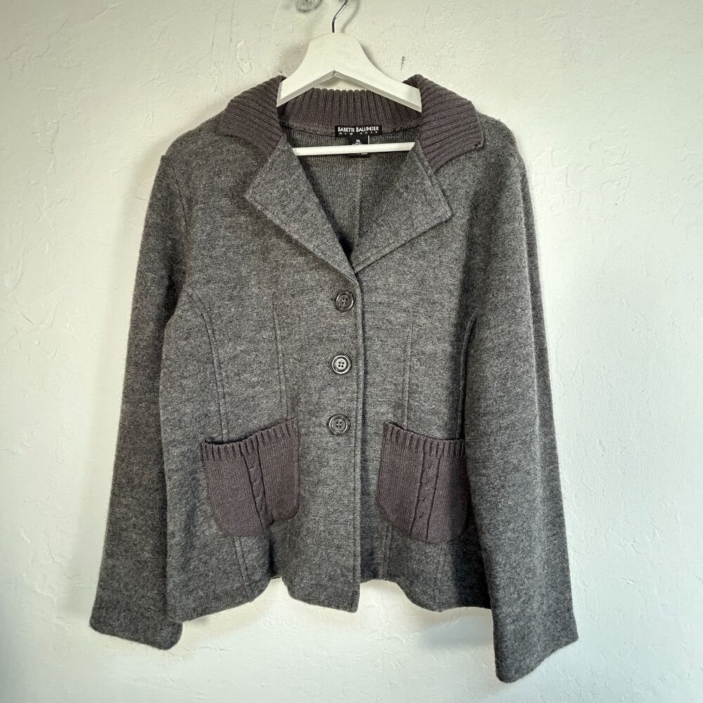 Babette Ballinger Womens Gray Wool Blend Button-Front Cardigan Jacket XL Pockets